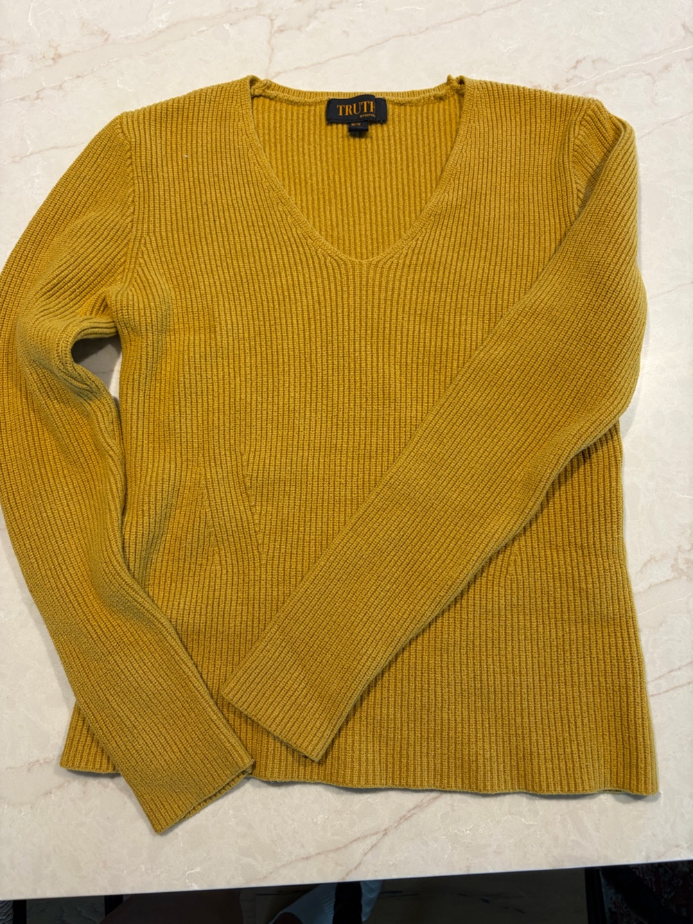 TRUTH BY REPUBLIC V-Neck Ribbed Sweater in Mustard